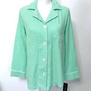 LAUREN RALPH LAUREN Green Button Pajama Top